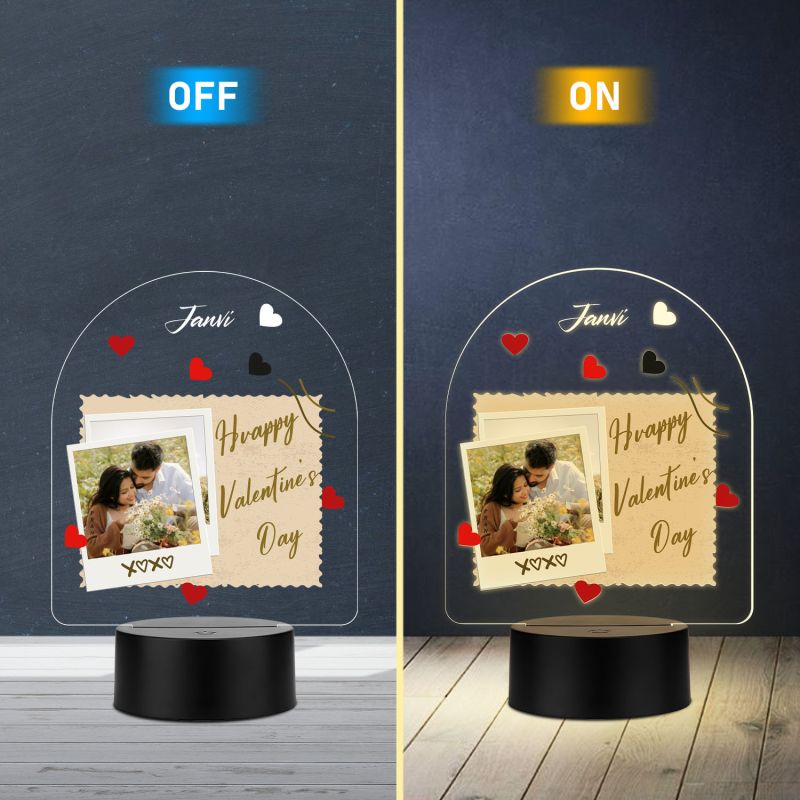 Personalized Happy Valentines Day LED Night Lamp with Warm White Light Valentines Day Gift for Boyfriend, Girlfriend, Husband Wife